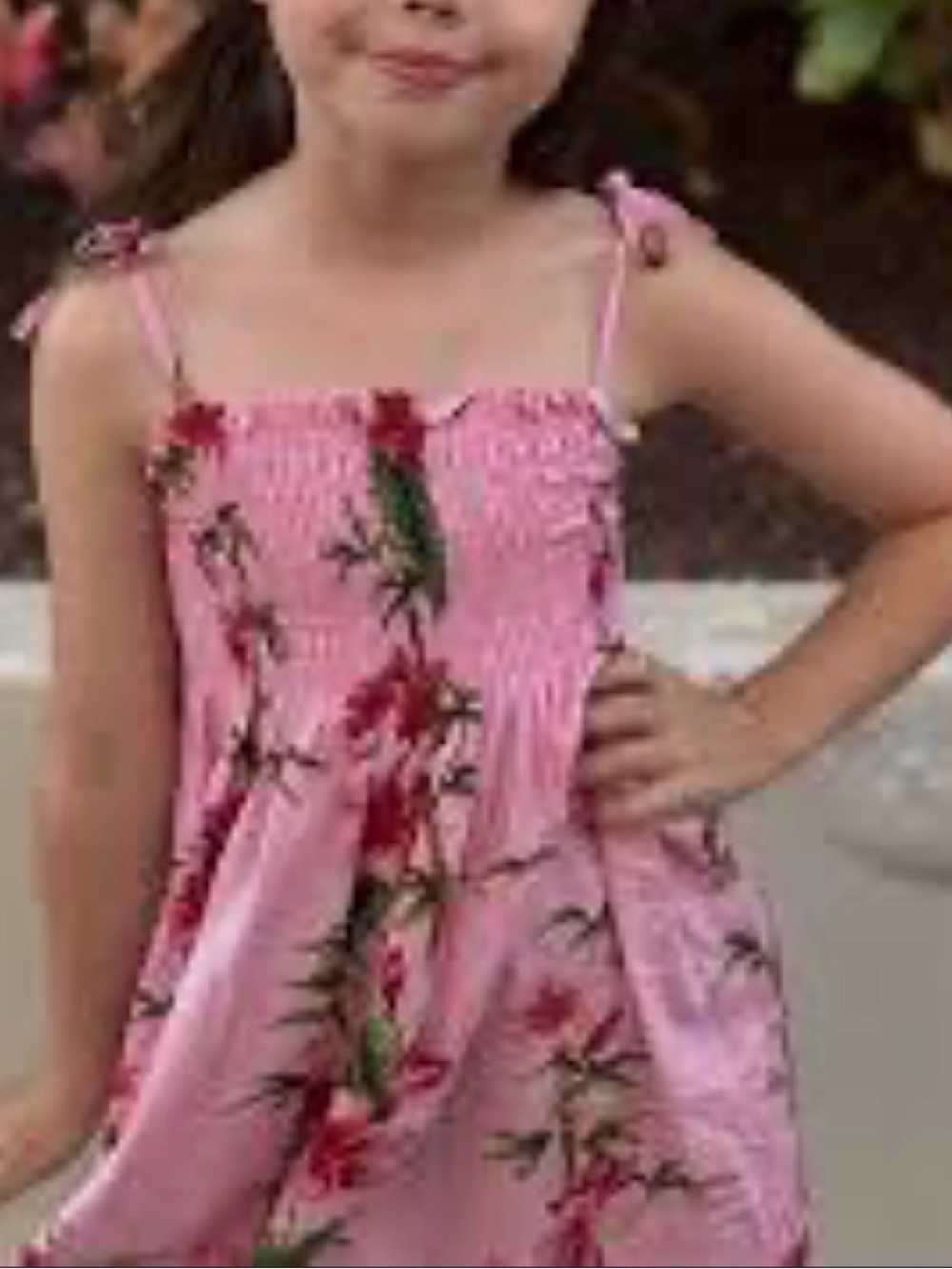 Girls Hawaiian Smocked Sundress  pink floral plumeria and bamboo panel print